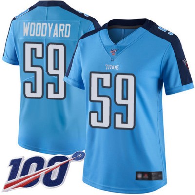 Nike Tennessee Titans #59 Wesley Woodyard Light Blue Women's Stitched NFL Limited Rush 100th Season Jersey